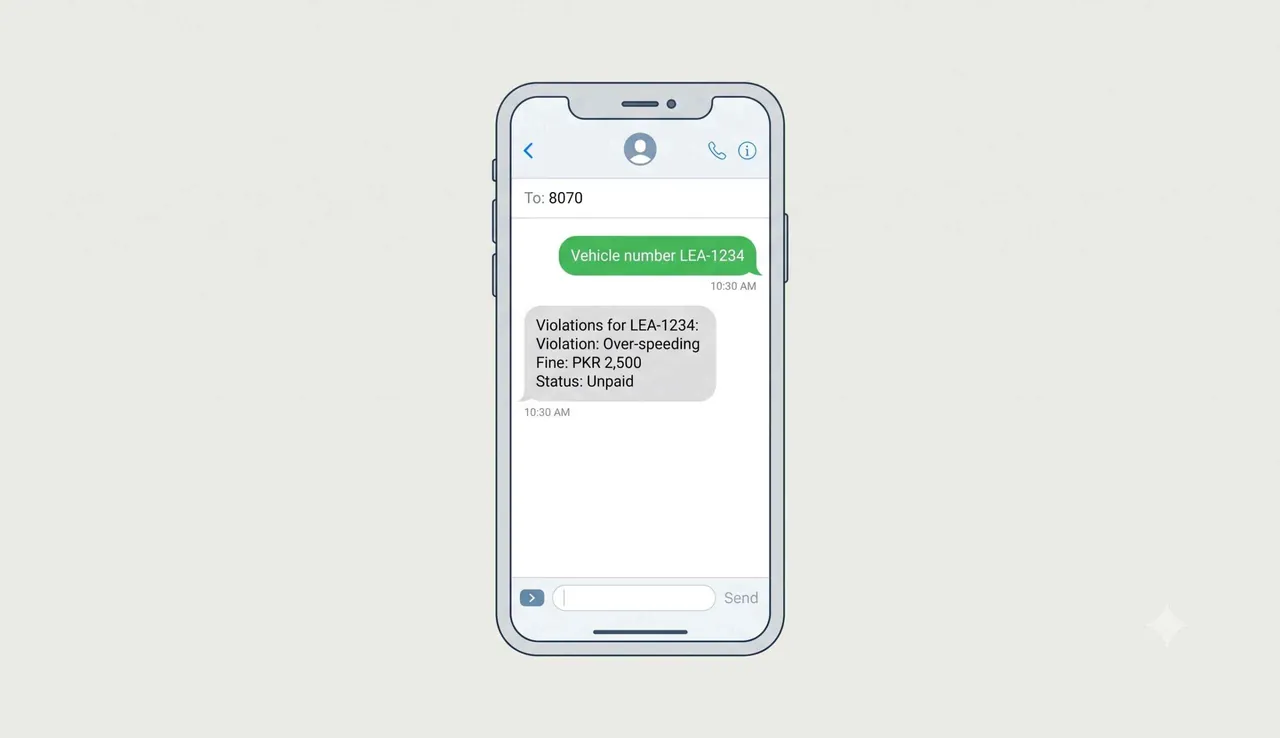 Checking e challan via SMS by sending vehicle number to 8070