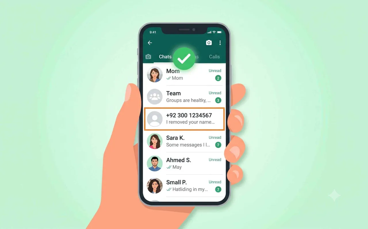 Ali Khan removed showing as phone number in WhatsApp