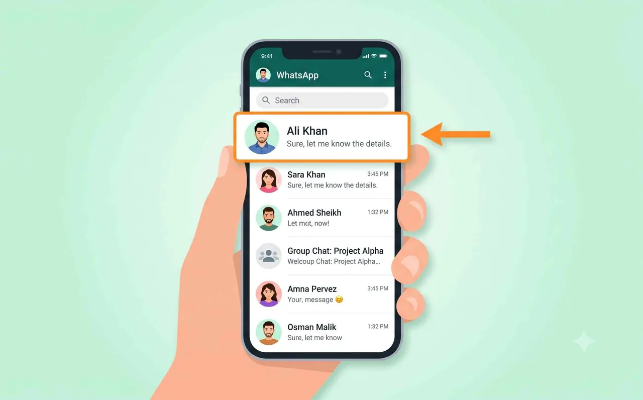 Open Ali Khan chat in WhatsApp chat list