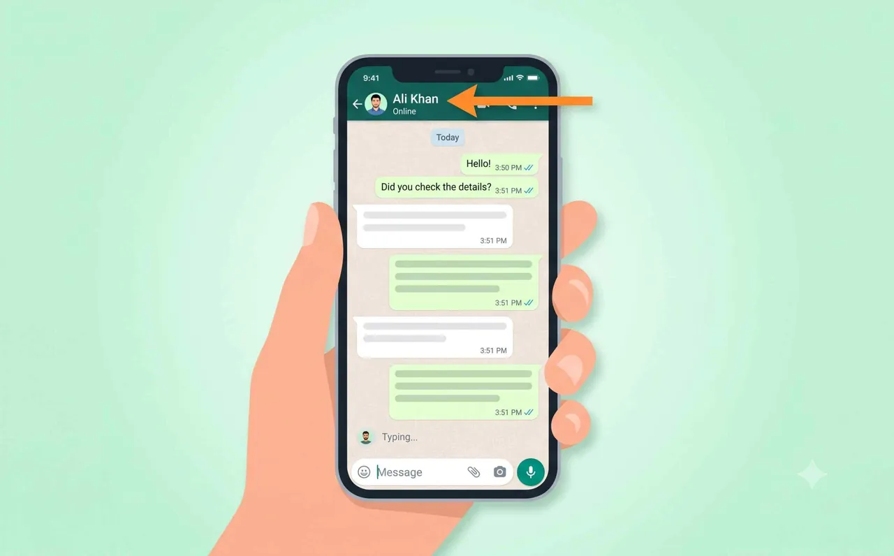 Tap Ali Khan name at top of WhatsApp chat