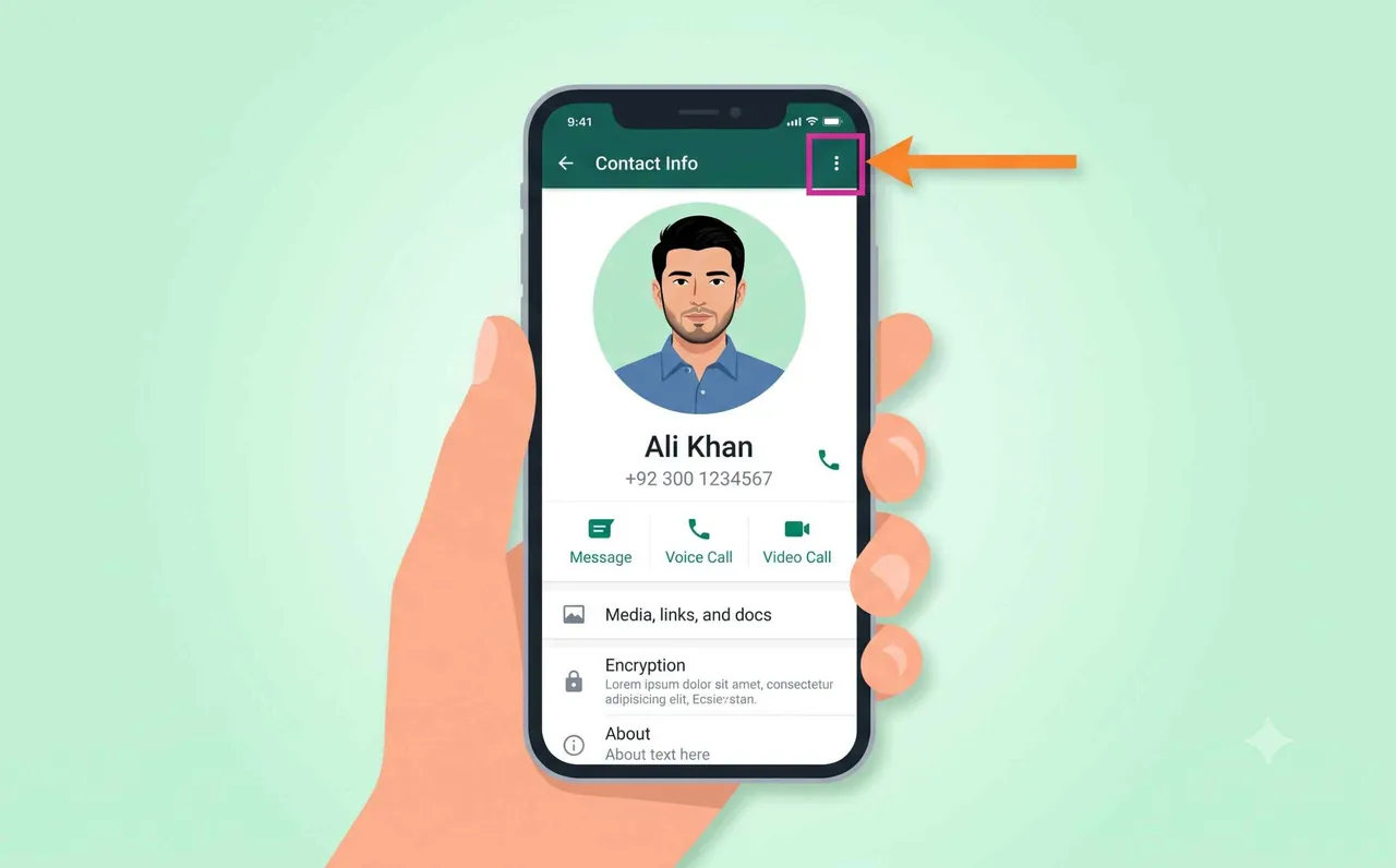 Tap three dots menu on Ali Khan contact info
